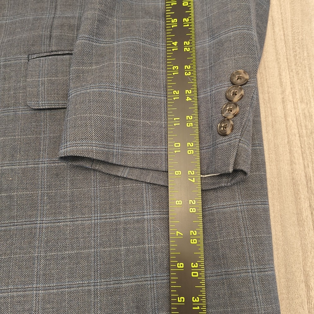 Oak Hill Blazer Men 56L Blue Plaid Windowpane Career Suit Jacket - Picture 5 of 10